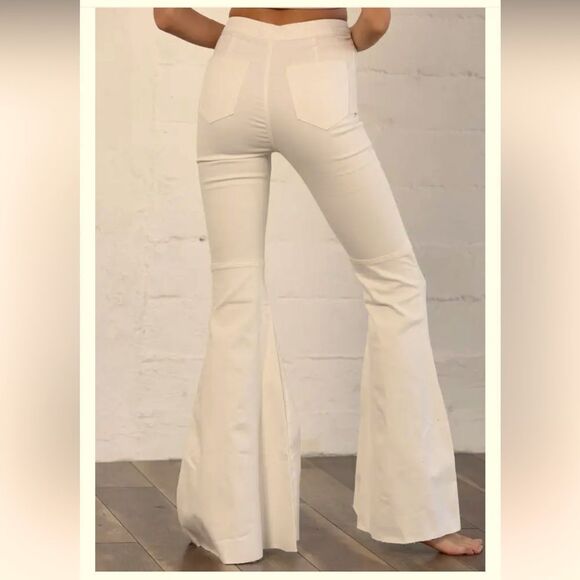 Ivory / Cream High Rise Super Flare Corduroy Bells with Raw Frayed Hem - Picture 7 of 9